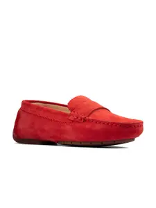 Clarks Women Red Suede Loafers