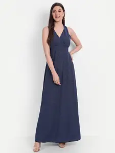 BROADSTAR Navy Blue Shimmer Maxi Dress