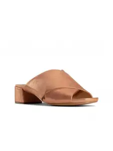 Clarks Brown & Gold-Toned Leather Party Wedge Sandals