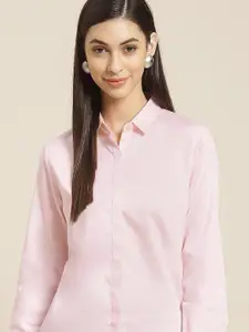 Hancock Women Pink Standard Slim Fit Pure Cotton Satin Formal Shirt