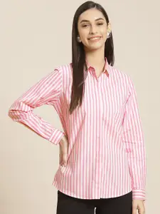 Hancock Women Pink Striped Standard Slim Fit Pure Cotton Formal Shirt