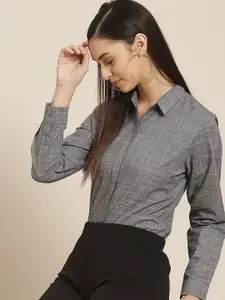 Hancock Women Grey Standard Slim Fit Pure Cotton Formal Shirt