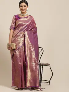 Saree mall Purple & Gold-Toned Ethnic Motifs Zari Silk Blend Kanjeevaram Sarees