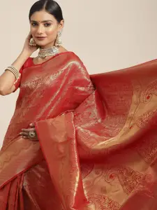 Saree mall Red Ethnic Motifs Zari Silk Blend Kanjeevaram Sarees