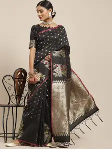 Saree mall Black & Gold-Toned Floral Zari Silk Blend Banarasi Sarees