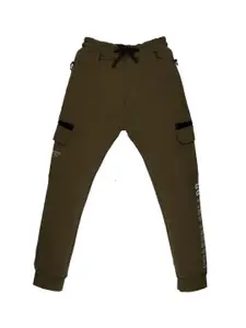 Status Quo Boys Olive-Green Solid Regular Fit Cotton Joggers