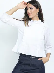 Tokyo Talkies White Floral Embroidered Ruffles Peplum Top