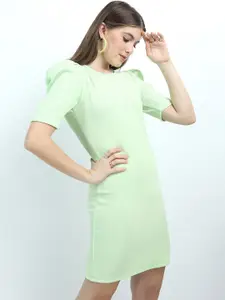 Tokyo Talkies Lime Green Ribbed Puff Sleeves Bodycon Dress