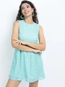 Tokyo Talkies Teal Green Floral Lace Mini Dress