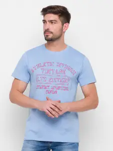 Globus Men Blue Typography Printed Pure Cotton T-shirt