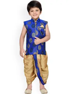Aj DEZInES Boys Blue & Gold-Toned Embellished Dhoti Set with Woven Design