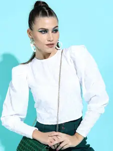 Tokyo Talkies White Floral Embroidered Top