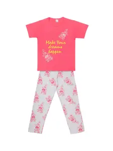 Todd N Teen Girls Pink & Grey Printed Night suit