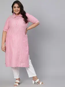 Jaipur Kurti Plus Size Women Pink Striped Pathani Kurta