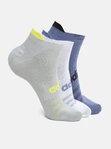 ADIDAS Men White & Blue Pack of 3 Patterned Low Cut Socks