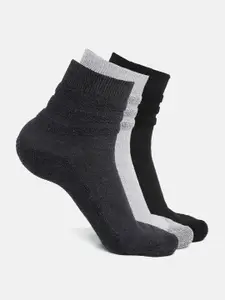 ADIDAS Men Pack of 3 Grey & Charcoal Solid Ankle-Length Socks