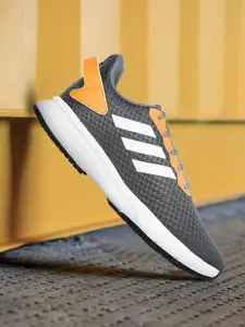 ADIDAS Men Grey & Orange Woven Design Harquin Running Shoes