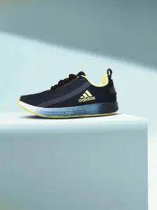 ADIDAS Men Navy Blue & Green Woven Design Gleamus Reflective Running Shoes