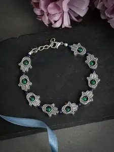 Silvermerc Designs Oxidised Silver-Plated Green & Purple Beaded Anklet