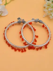 Silvermerc Designs Silver Plated & Orange Beaded kada Anklet