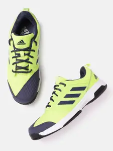 ADIDAS Men Fluorescent Green & Navy Blue Woven Design Adiwear Stin Tennis Shoe
