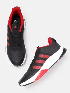 ADIDAS Men Charcoal Grey & Red Woven Design Supa Beam Running Shoes