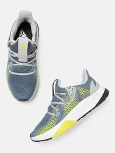 Adidas Men Blue & Neon Green Woven Design AeroJolt Running Shoes