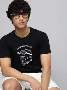 Minions by Kook N Keech Teens Boys Black & White Cotton Minion Typography Printed T-shirt