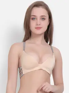 Lebami Beige & Silver-Toned Bralette Lightly Padded Non Wired Multiway Bra