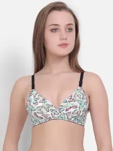 Lebami Beige & Pink Butterfly Printed Lightly Padded Multiway Seamless T-Shirt Bra