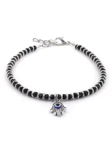 EL REGALO Silver-Toned Black & White Stone Studded And Beaded Anklet