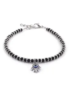 EL REGALO Silver-Toned Black & White Stone Studded And Beaded Anklet