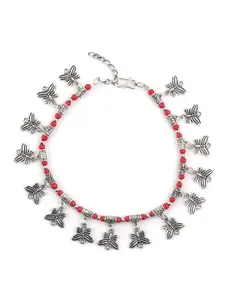 EL REGALO German Silver-Plated Oxidised Butterfly Anklet