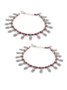EL REGALO Women Silver-Plated Red Anklets