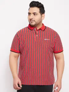 bigbanana Men Plus Size Red & Black Striped Polo Collar Bio Finish T-shirt