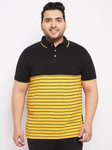 bigbanana Men Plus Size Black & Yellow Striped Polo Collar Bio Finish T-shirt