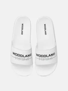 Woodland Men White & Black Printed Sliders
