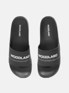 Woodland Woodland Men Black & White Brand Logo Printed Shock-Resistance Sliders