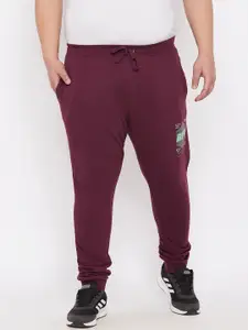 ARDEUR Men Plus Size Maroon Typography Printed Regular-Fit Pure Cotton Joggers