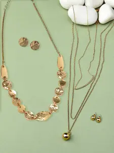 AMI Set of 2 Gold Tone Contemporary Classy Necklace Chain & Earrings