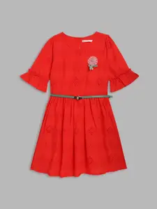 ELLE Red Pure Cotton Fit & Flare Dress