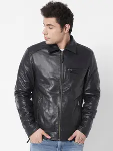 WELBAWT Men Black Lightweight Leather Jacket