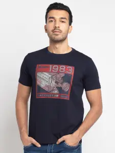 Status Quo Men Navy Blue Biker Printed T-shirt
