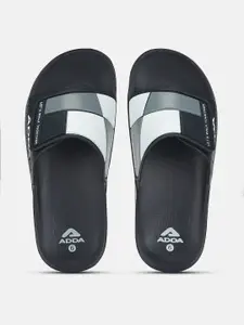 Adda Men Navy Blue & Grey Colourblocked Rubber Sliders