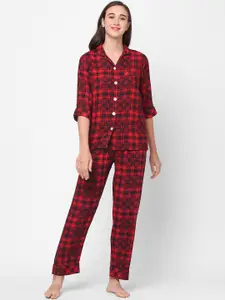 Sweet Dreams Women Red & Black Checked Night Suit