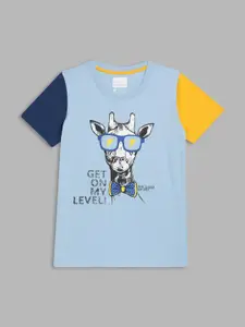 Blue Giraffe Boys Blue Printed T-shirt