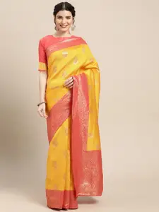 Saree mall Yellow & Gold-Toned  Floral Banarasi Saree