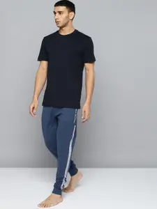HRX By Hrithik Roshan Men Navy Blue Melange Yoga Slim Fit Pure Cotton Sustainable Track Pants