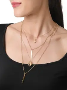 Lilly & sparkle Gold-Plated Four Layered Necklace With Shell And Bar Pendant
