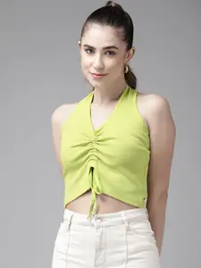 The Dry State Lime Green Halter Neck Fitted Crop Top